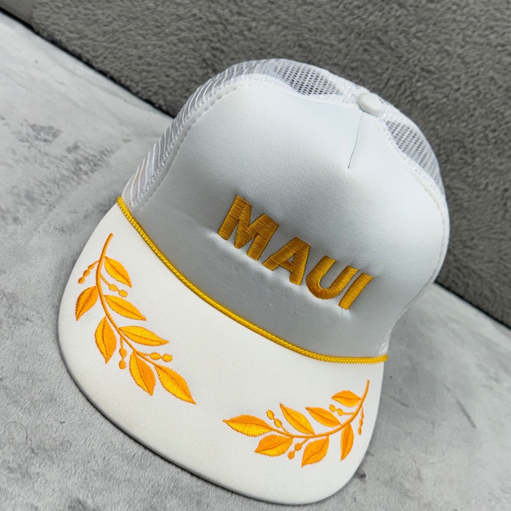Hawaiian‎ Headwear Maui Trucker Hat Mens OSFA White Gold Excellent Snapback Mesh